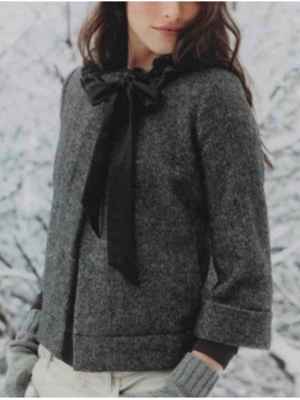 J. Crew Women's Cheshire Herringbone 100% Wool Ruffle Collar Crop Jacket. Size 6